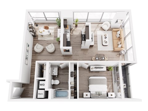 Floor plan for 1 bed, 1 bath, 1019 sqft